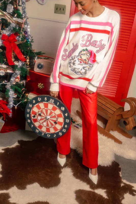 Effortless Comfort Red, Pink & White Stripe 'Santa Baby' Fuzzy Santa Sweater