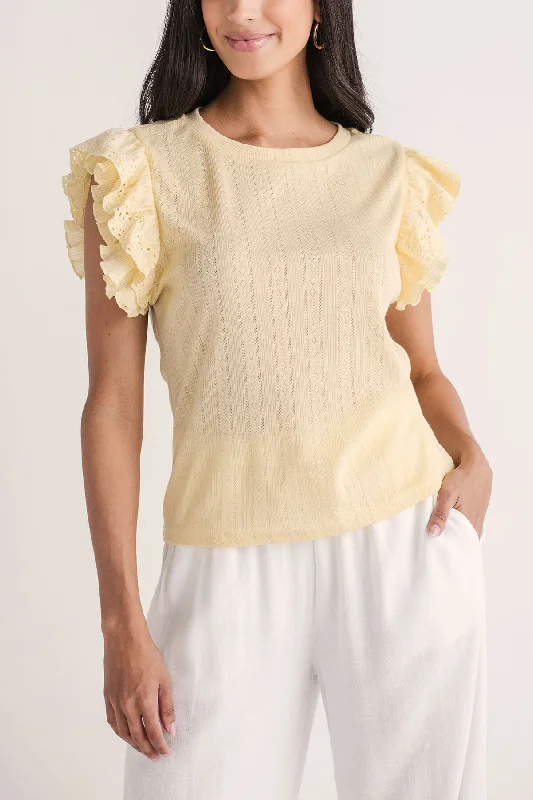 Elegant Style Hem and Thread Pointelle Ruffle Top