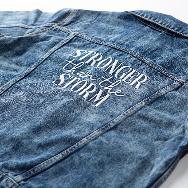 Summer Splash Sale Vintage Washed Stronger Than The Storm Denim Jacket