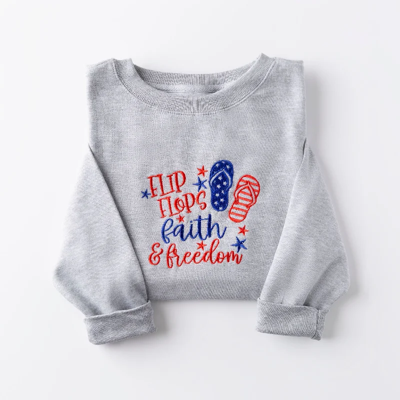 Trendy Fashion For Women Embroidered Flip Flops, Faith, & Freedom Sweatshirt