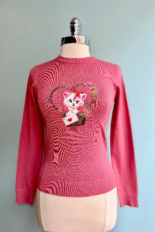 Seasonal Sale Kitty Love Letter Sweater in Pink by Voodoo Vixen