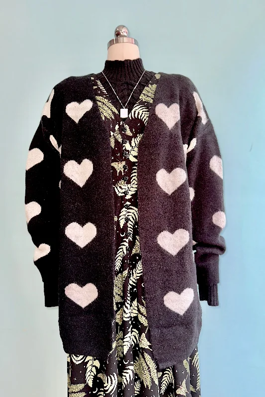 Seasonal Picks Black and White Heart Open Cardigan