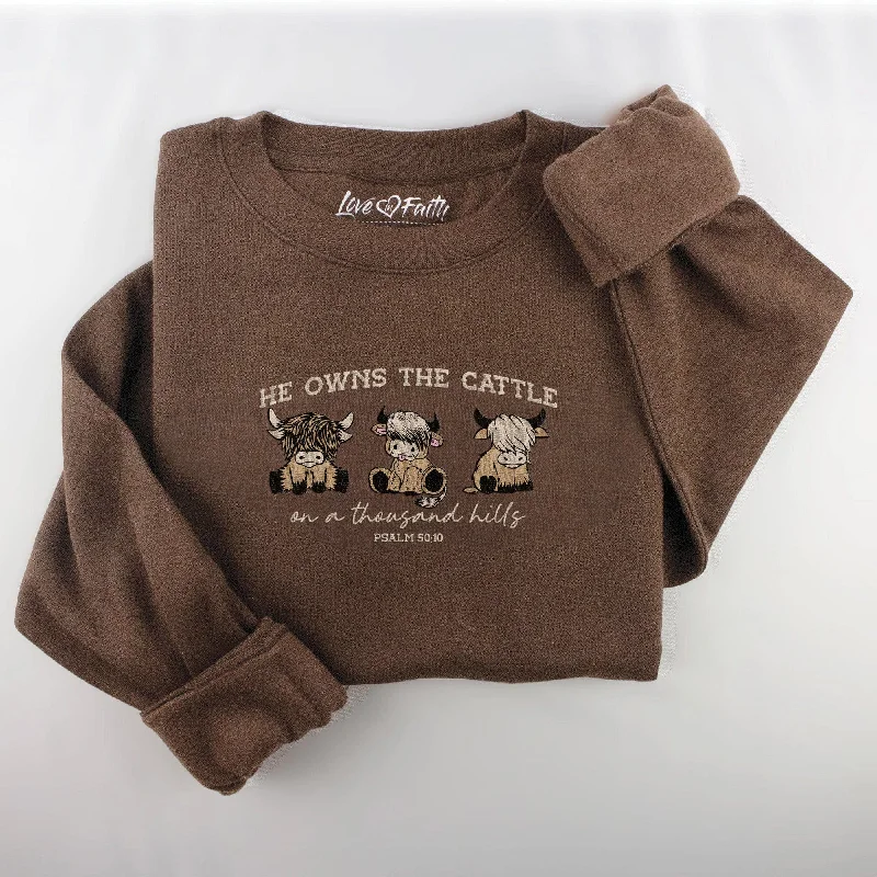 Feminine Charm Embroidered He Owns The Cattle Sweatshirt