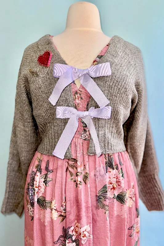 The Good Stuff Heather Grey Cropped Bow Front Cardigan