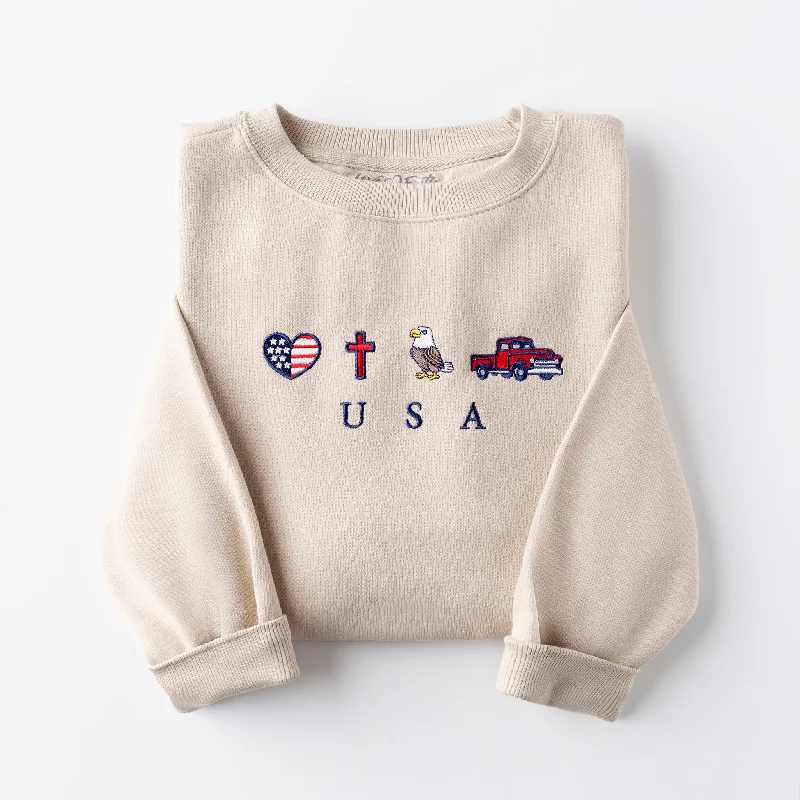 Chic Style, Always In Vogue Embroidered USA Sweatshirt
