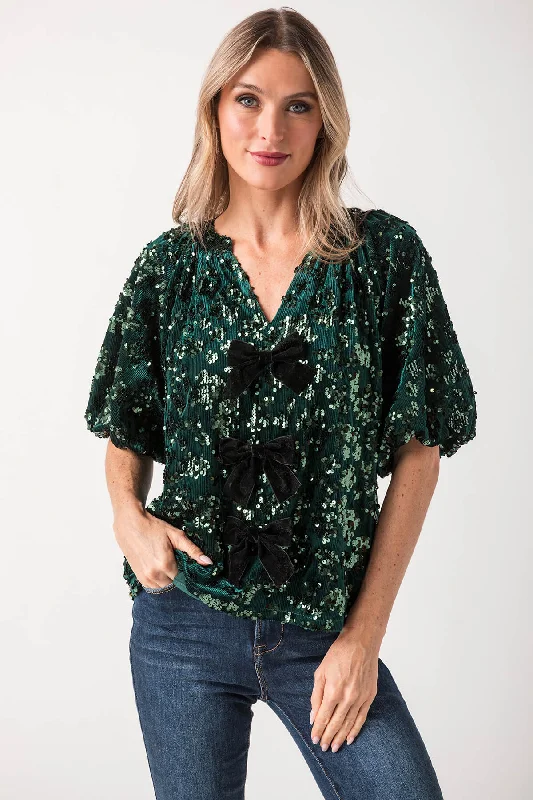 Exclusive Sale THML Bow Detail Sequin Splitneck Top