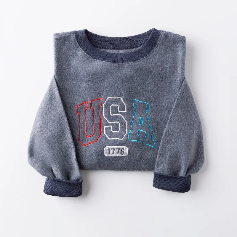Premium Quality Garments Embroidered USA Varsity Fuzzy Sweatshirt