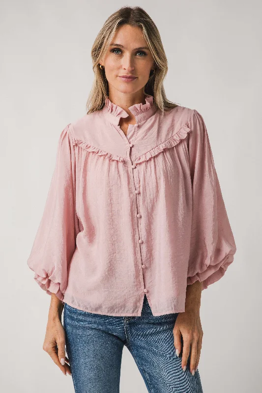 Vintage Inspired Fashion Sale Fate Ruffle Detail 3/4 Bubble Sleeve Blouse