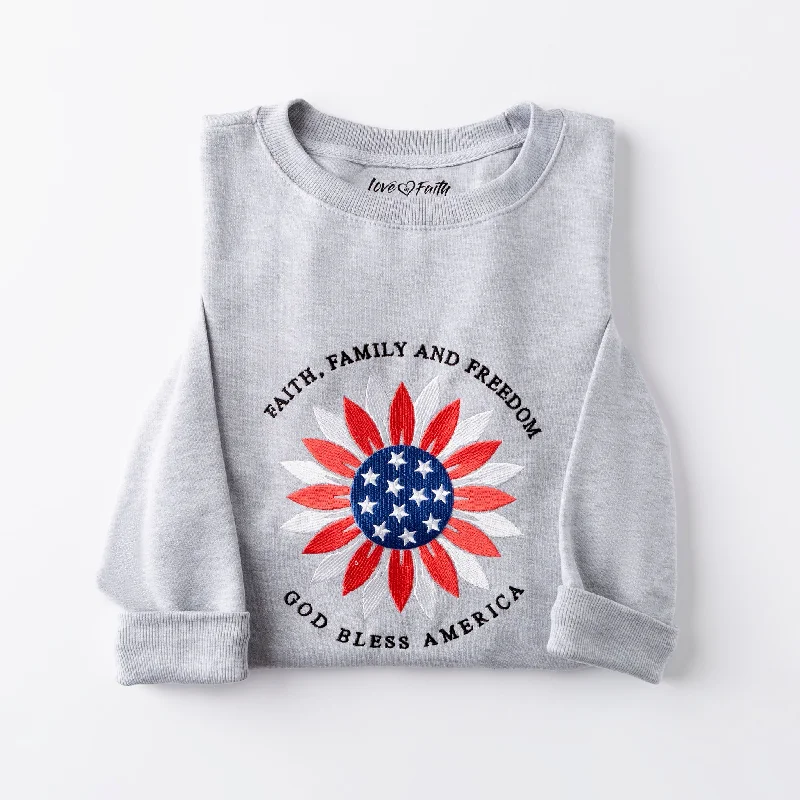 Flash Sales Embroidered Faith Family Freedom Sweatshirt