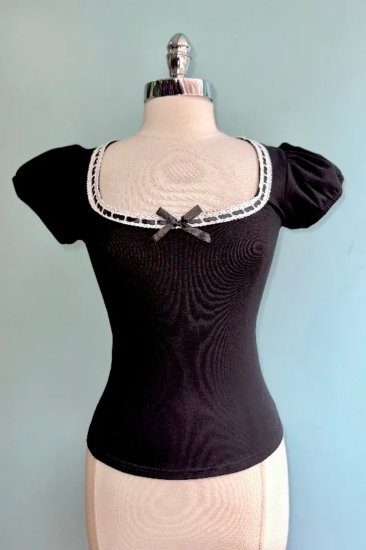 Versatile Wardrobe Essentials Gracie Black Short Puff Sleeve Knit Top by Hell Bunny