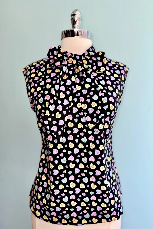 Trend Forward Threads Kitty Conversation Hearts Bow Top by Retrolicious