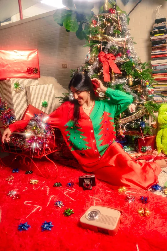 Attire Sale Red/Green Christmas Tree Cardigan
