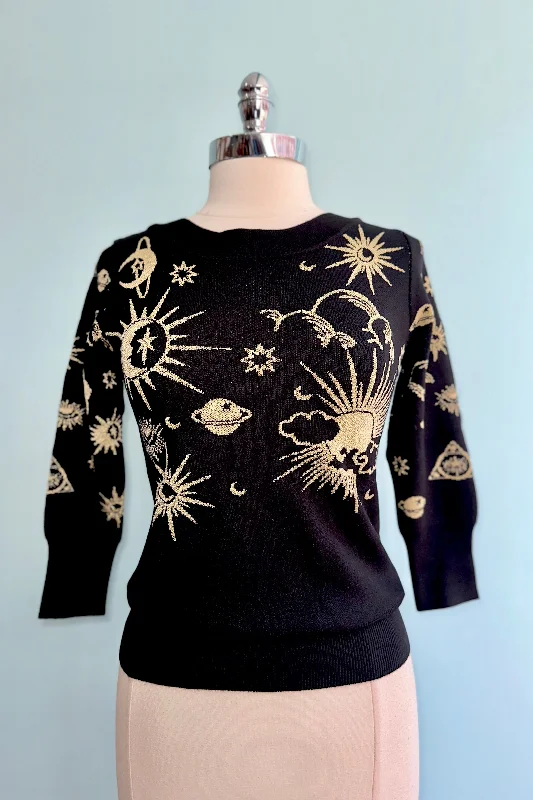 Fashion Sale Black and Gold Celestial Pullover Sweater