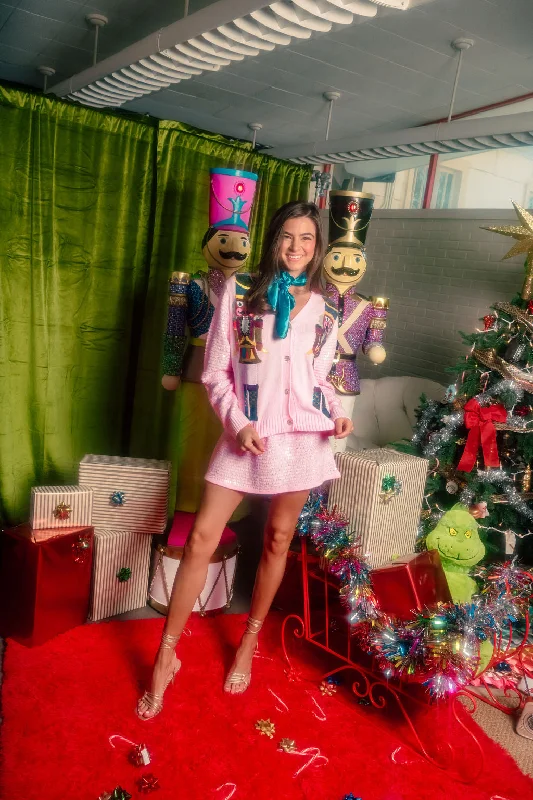 Luxury Fashion for Women Pink Shard Sequin Sleeve Fair Skin Nutcracker Cardigan