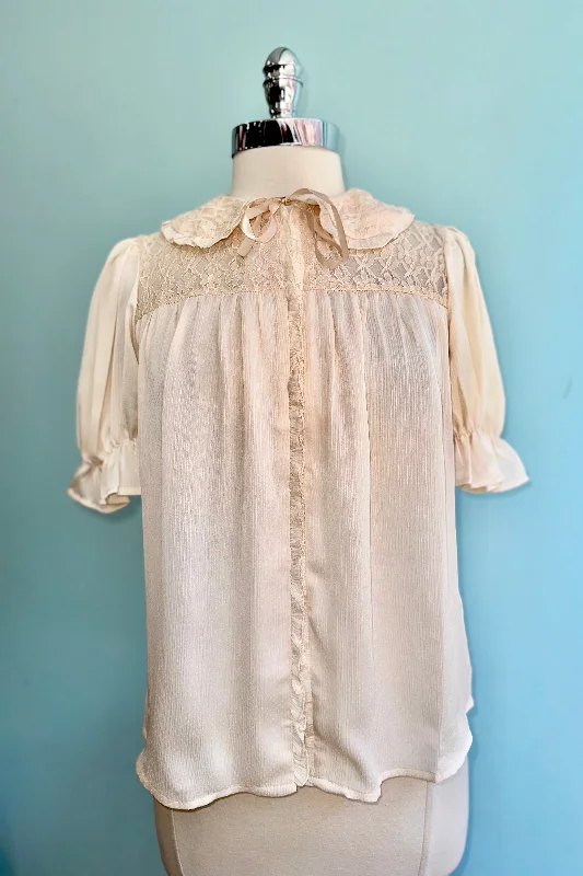 Seasonal Clearance Ivory Button Down Lace Yoke Blouse