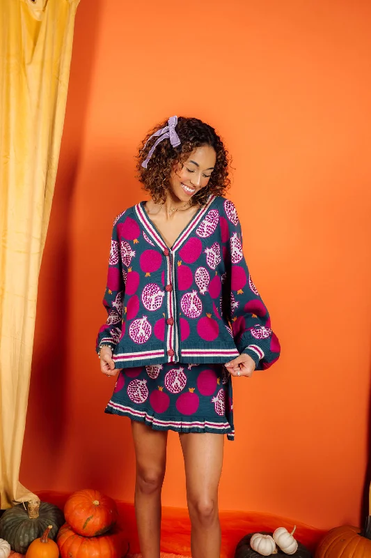 Modern Glamour Dark Teal Pomegranate Cardigan