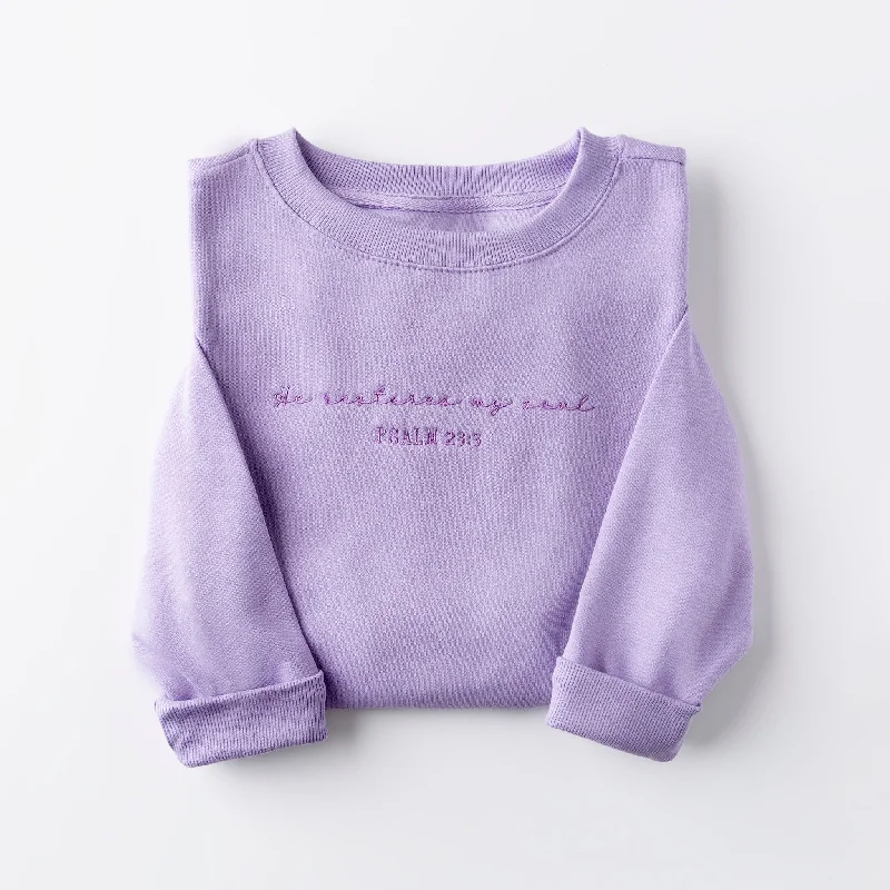 Contemporary Chic Embroidered He Restores My Soul Sweatshirt