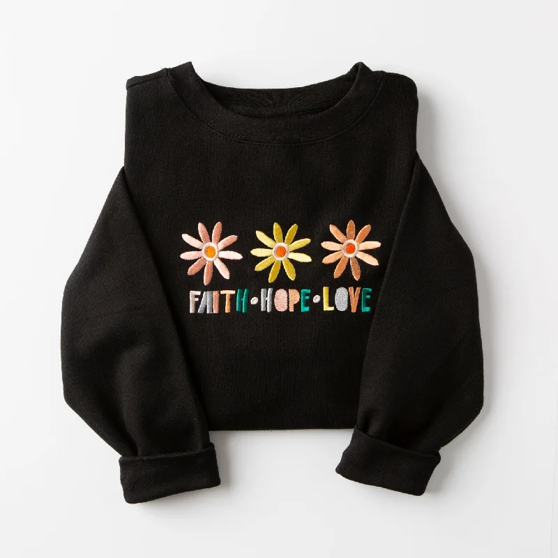 Fashion Sale Embroidered Faith Hope Love Flowers Sweatshirt